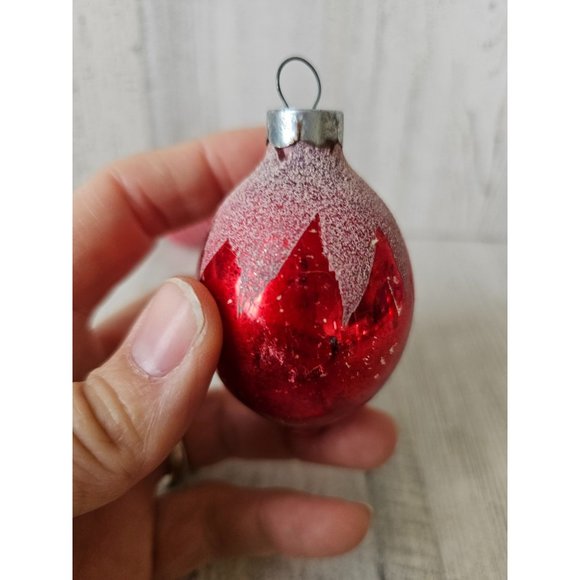 Vintage teardrop flocked red pink mercury glass ornament set Xmas tree - Picture 3 of 13